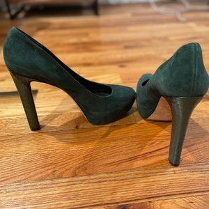 Brian Atwood Emerald Green Suede & Python Heels